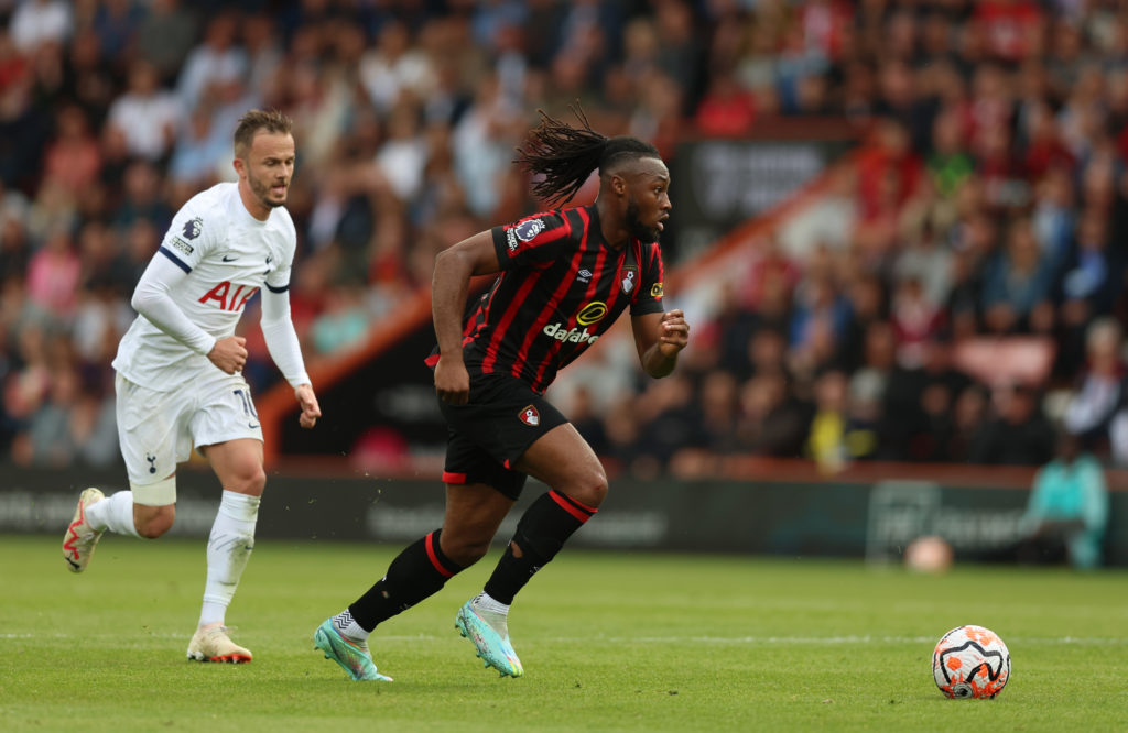 Antoine Semenyo of AFC Bournemouth during the Premier League match between AFC Bournemouth and Tottenham Hotspur at Vitality Stadium on August 26, ...
