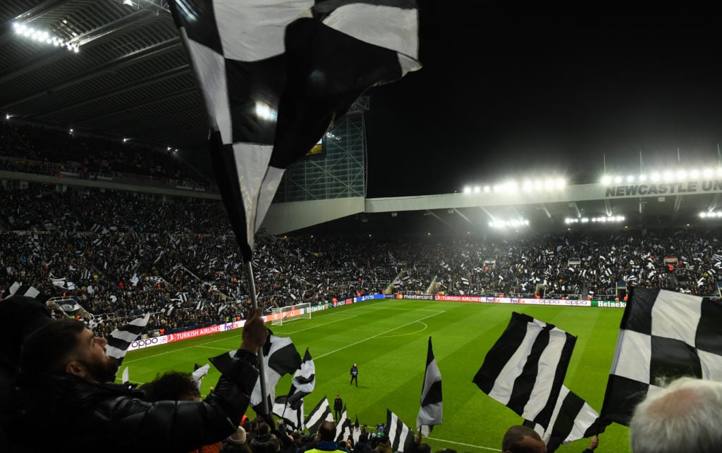 A general view during the UEFA Champions League match between Newcastle United FC and AC Milan at St. James Park on December 13, 2023 in Newcastle ...