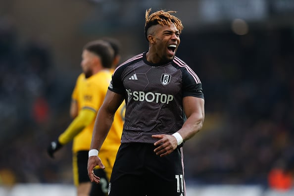 Adama Traore of Fulham reacts after a missed chance during the Premier League match between Wolverhampton Wanderers and Fulham FC at Molineux on Ma...