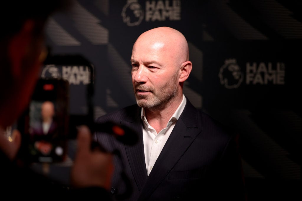 Alan Shearer is interviewed during the Premier League Hall of Fame 2024 Inductions event at HERE at Outernet on April 23, 2024 in London, England.