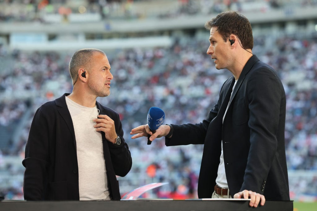 Joe Cole and Asmir Begovic pundit for Channel 4 during the international friendly match between England and Bosnia & Herzegovina at St James' P...