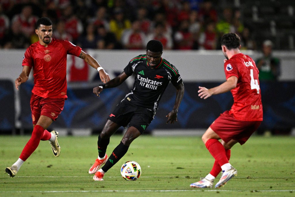 Thomas Partey #5 of Arsenal FC controls the ball against AFC Bournemouth during a pre-season friendly match between Arsenal FC and AFC Bournemouth ...