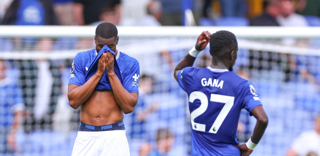 A dejected Beto of Everton at full time during the Premier League match between Everton FC and Brighton & Hove Albion FC at Goodison Park on Au...