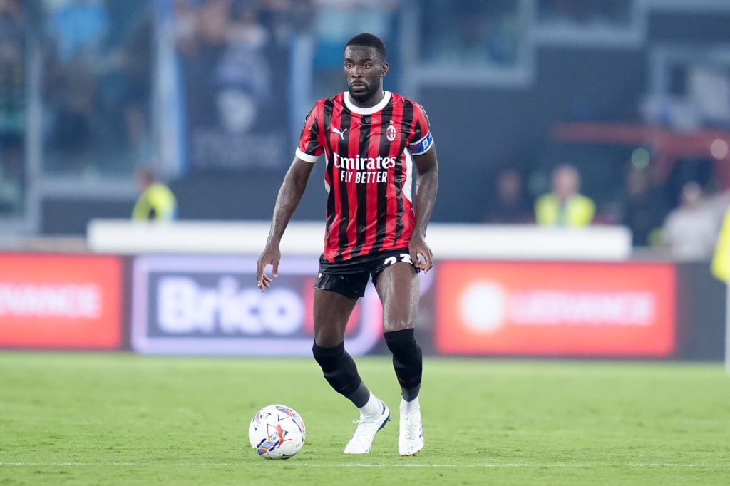 Fikayo Tomori of AC Milan during the Serie A Enilive match between SS Lazio and AC Milan at Stadio Olimpico on Aug 31, 2024 in Rome, Italy.