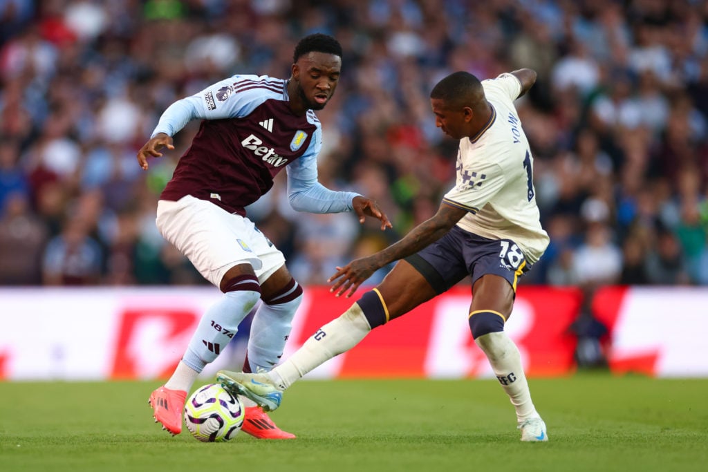 Lamare Bogarde of Aston Villa in action with Ashley Young of Everton during the Premier League match between Aston Villa FC and Everton FC at Villa...