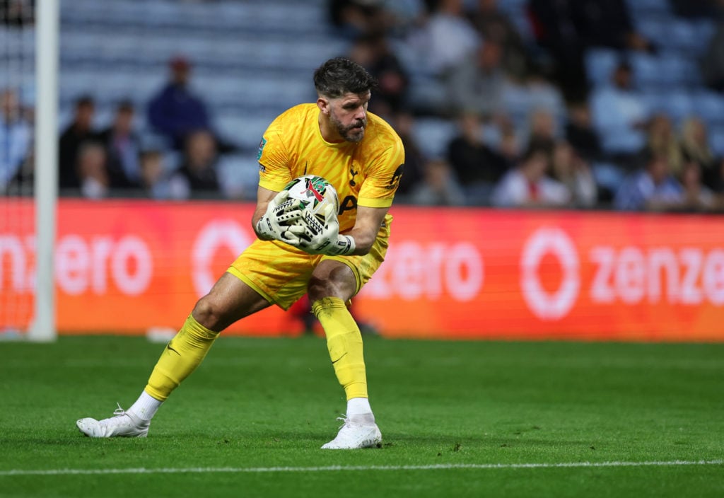 Fraser Forster of Tottenham Hotspur  during the Carabao Cup Third Round match between Coventry City and Tottenham Hotspur at The Coventry Building ...