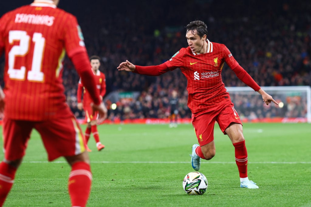 Federico Chiesa of Liverpool during the Carabao Cup Third Round match between Liverpool and West Ham United at Anfield on September 25, 2024 in Liv...