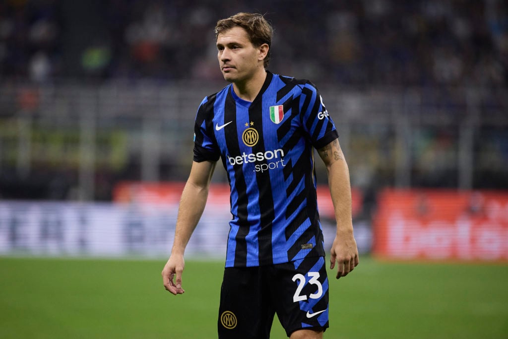 Nicolo Barella of FC Internazionale looks on during the Serie A match between FC Internazionale and AC Milan at Stadio Giuseppe Meazza on September...