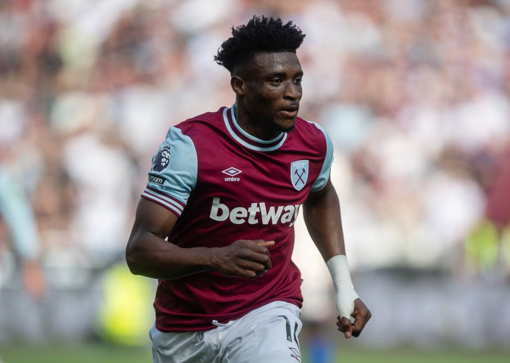 Mohammed Kudus of West Ham United during the Premier League match between West Ham United FC and Chelsea FC at London Stadium on September 21, 2024...