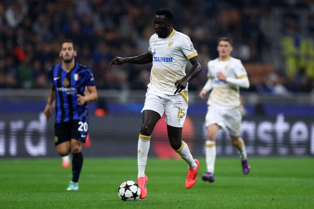 Silas Katompa-Mvumpa of FK Crvena Zvezda controls the ball during the UEFA Champions League 2024/25 League Phase MD2 match between FC Internazional...