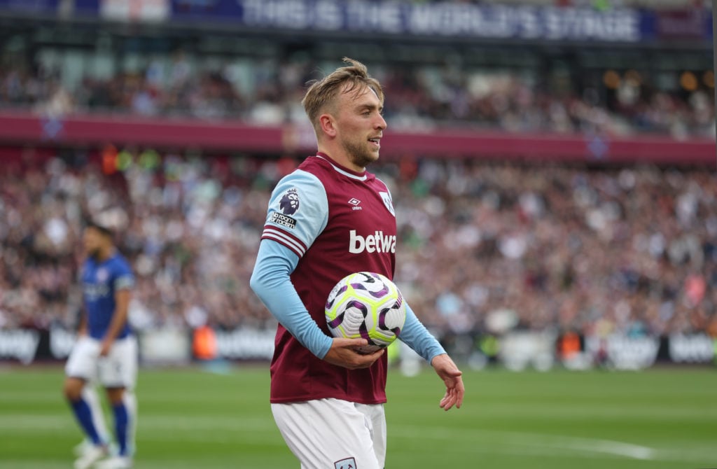 West Ham United's Jarrod Bowen during the Premier League match between West Ham United FC and Ipswich Town FC at London Stadium on October 5, 2024 ...