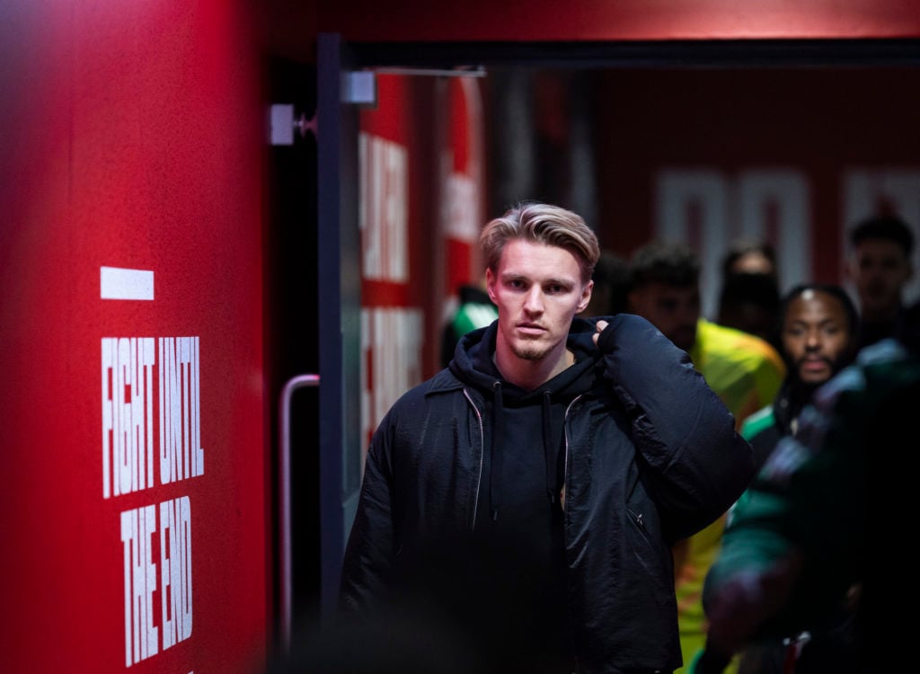 Martin Odegaard of Arsenal walks from the tunnel during the UEFA Champions League 2024/25 League Phase MD2 match between Arsenal FC and Paris Saint...