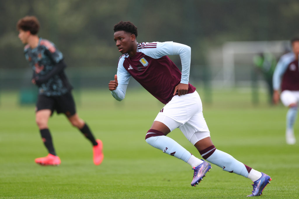 Jamaldeen Jimoh-Aloba of Aston Villa during the UEFA Youth League 2024/25 between Aston Villa and Bayern München at Bodymoor Heath training ground ...
