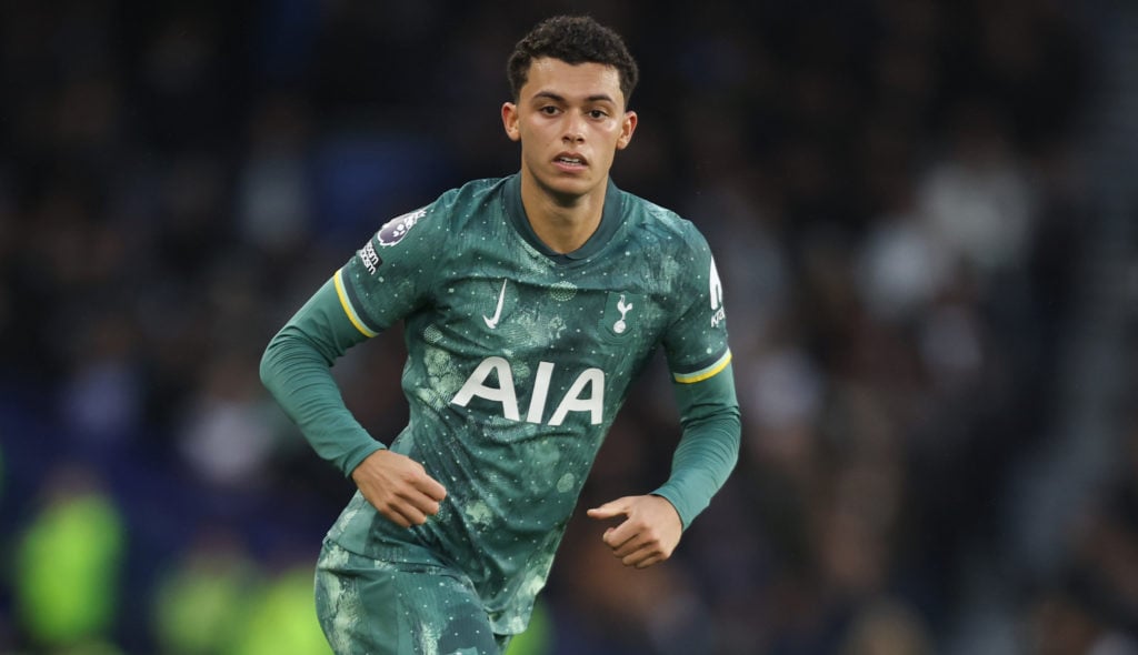 Tottenham Hotspur's Brennan Johnson during the Premier League match between Brighton & Hove Albion FC and Tottenham Hotspur FC at Amex Stadium ...