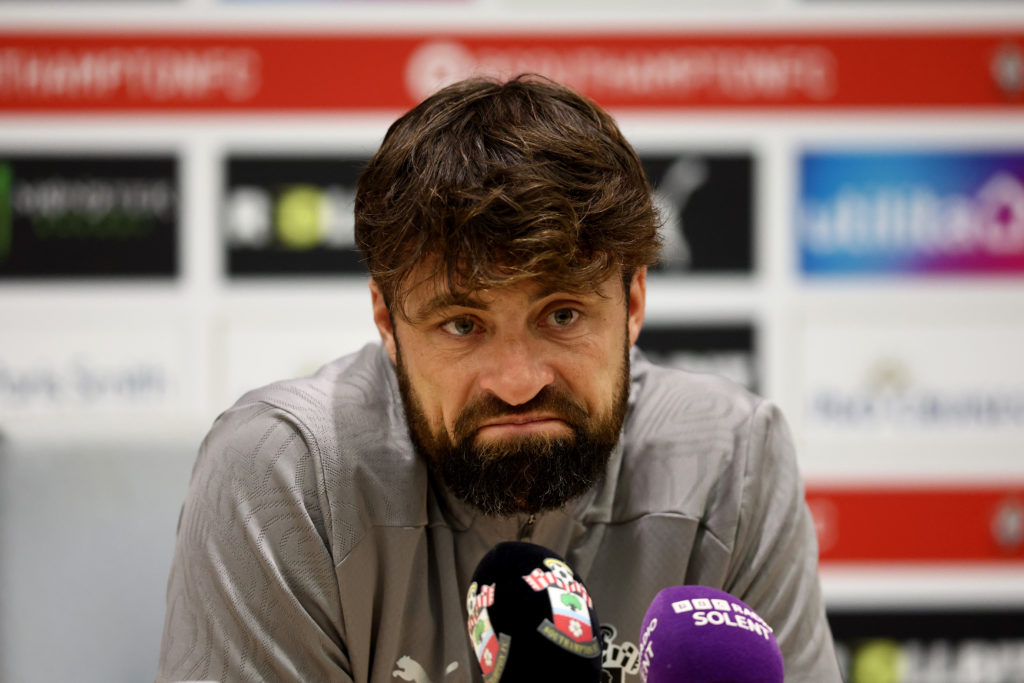 Southampton manager Russell Martin during a Southampton FC press conference at the Staplewood Campus on October 03, 2024 in Southampton, England.