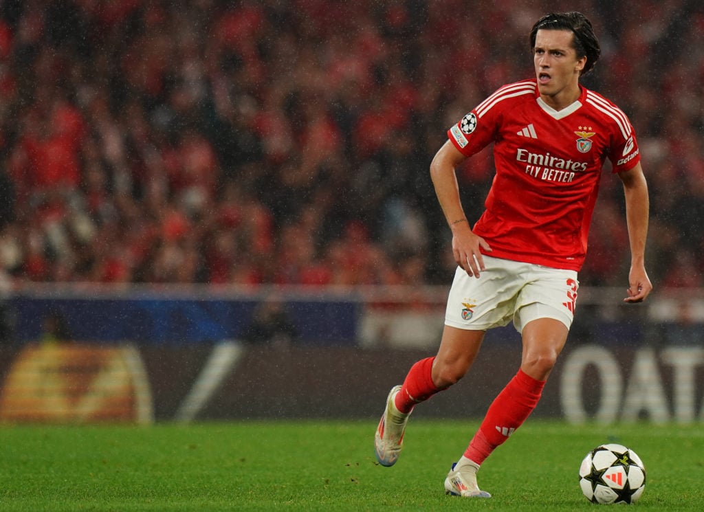 Alvaro Carreras of SL Benfica in action during the UEFA Champions League 2024/25 League Phase MD2 match between SL Benfica and Atletico de Madrid a...