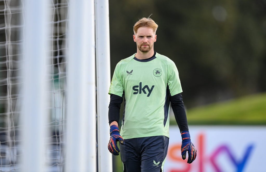 Dublin , Ireland - 7 October 2024; Goalkeeper Caoimhin Kelleher during a Republic of Ireland training session at the FAI National Training Centre i...