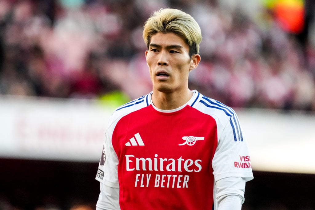 Takehiro Tomiyasu of Arsenal  during the Premier League match between Arsenal FC and Southampton FC at Emirates Stadium on October 5, 2024 in Londo...