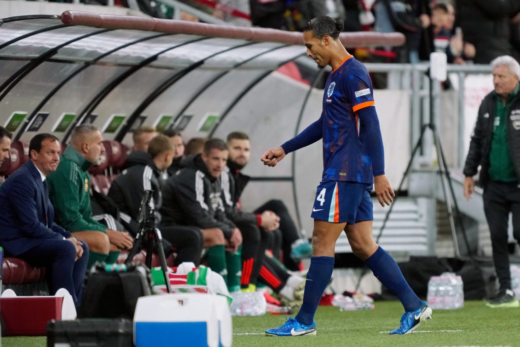 Virgil van Dijk of Holland leaves the pitch after a red card during the  UEFA Nations league match between Hungary  v Holland at the Puskas Arena o...