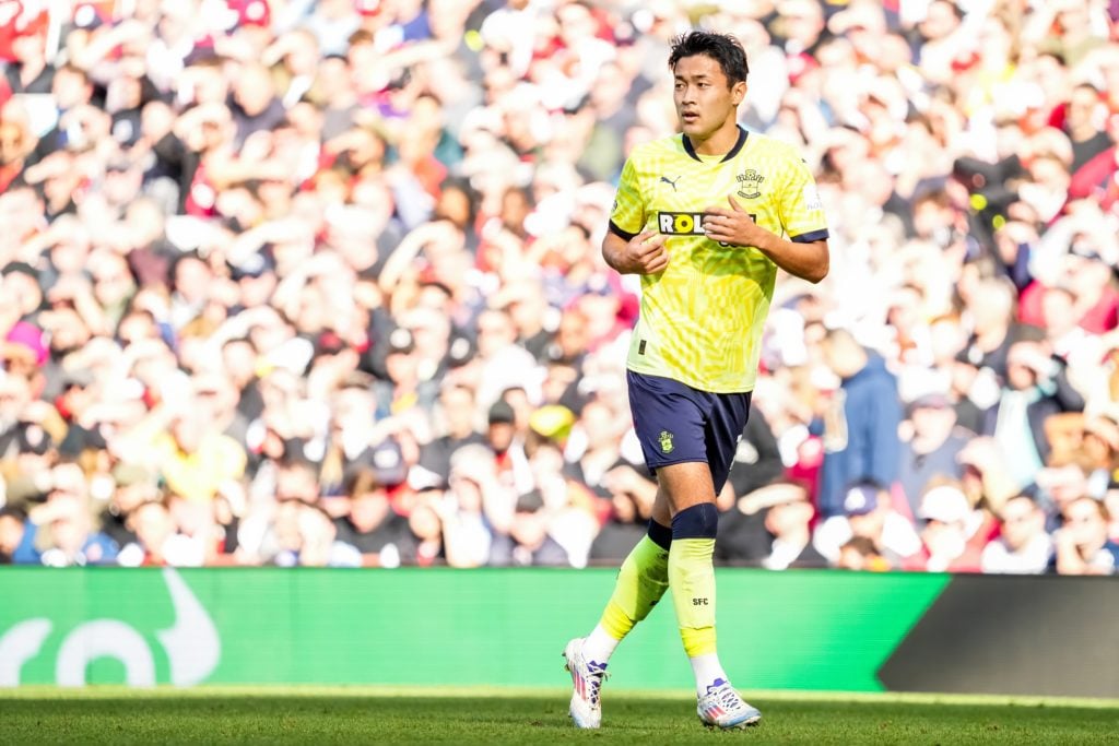 Yukinari Sugawara of Southampton FC looks on during the Premier League match between Arsenal FC and Southampton FC at Emirates Stadium on October 5...