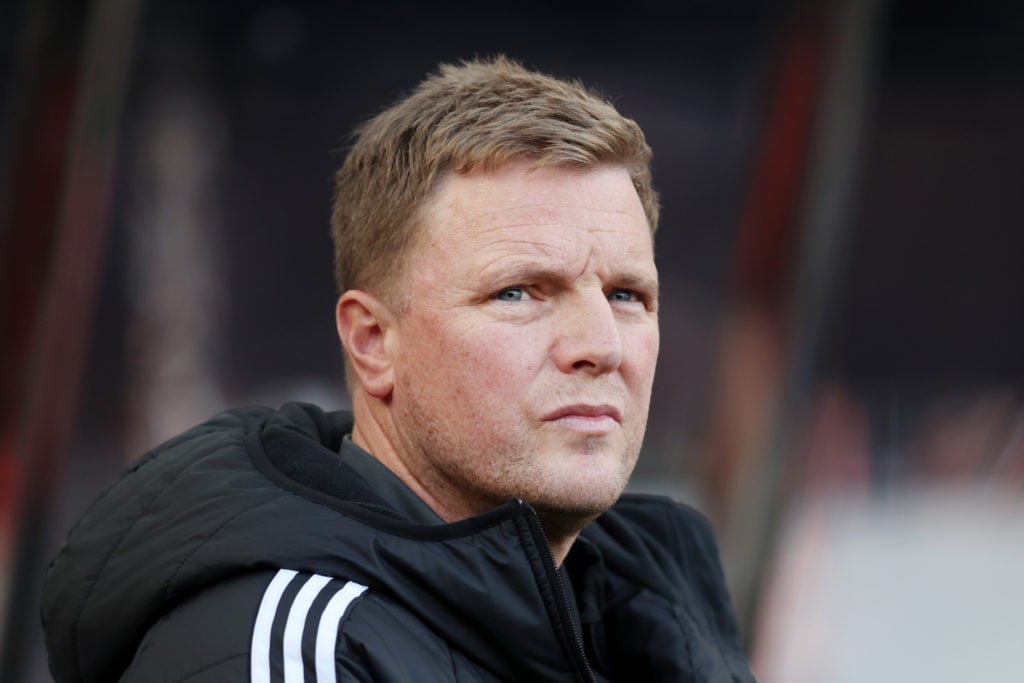 Eddie Howe, Manager of Newcastle United, looks on during the Premier League match between Newcastle United FC and Brighton & Hove Albion FC at ...