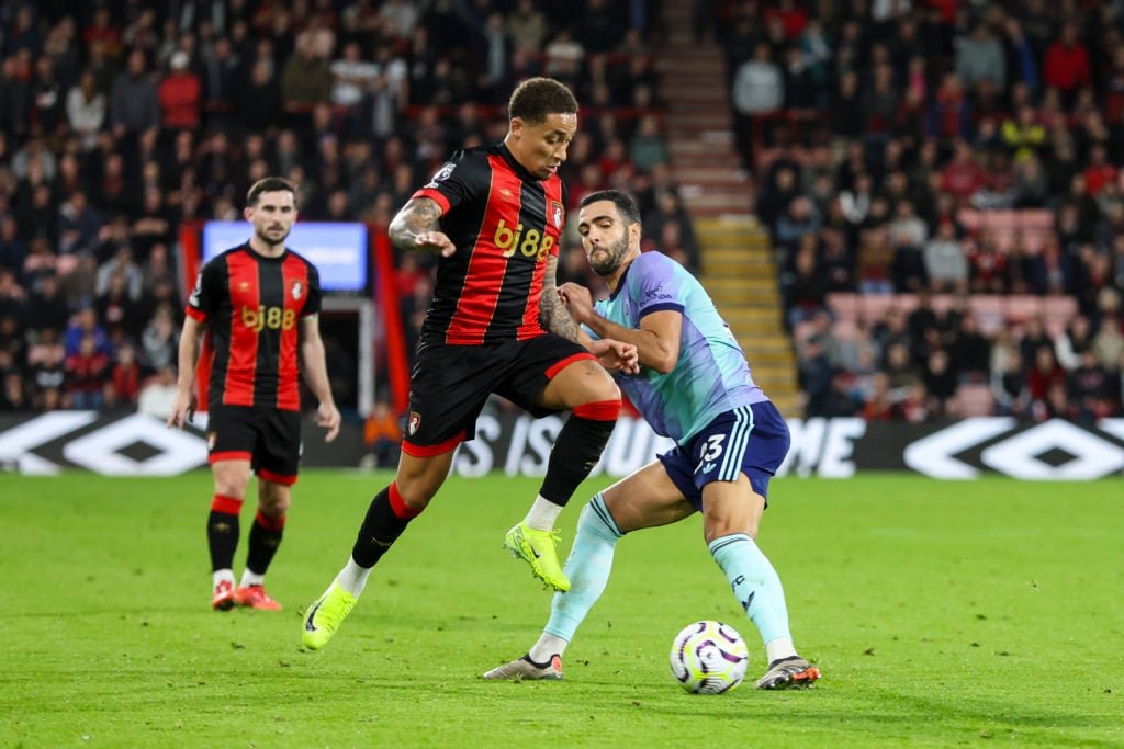 Marcus Tavernier of Bournemouth and Mikel Merino of Arsenalduring the Premier League match between AFC Bournemouth and Arsenal FC at Vitality Stadi...