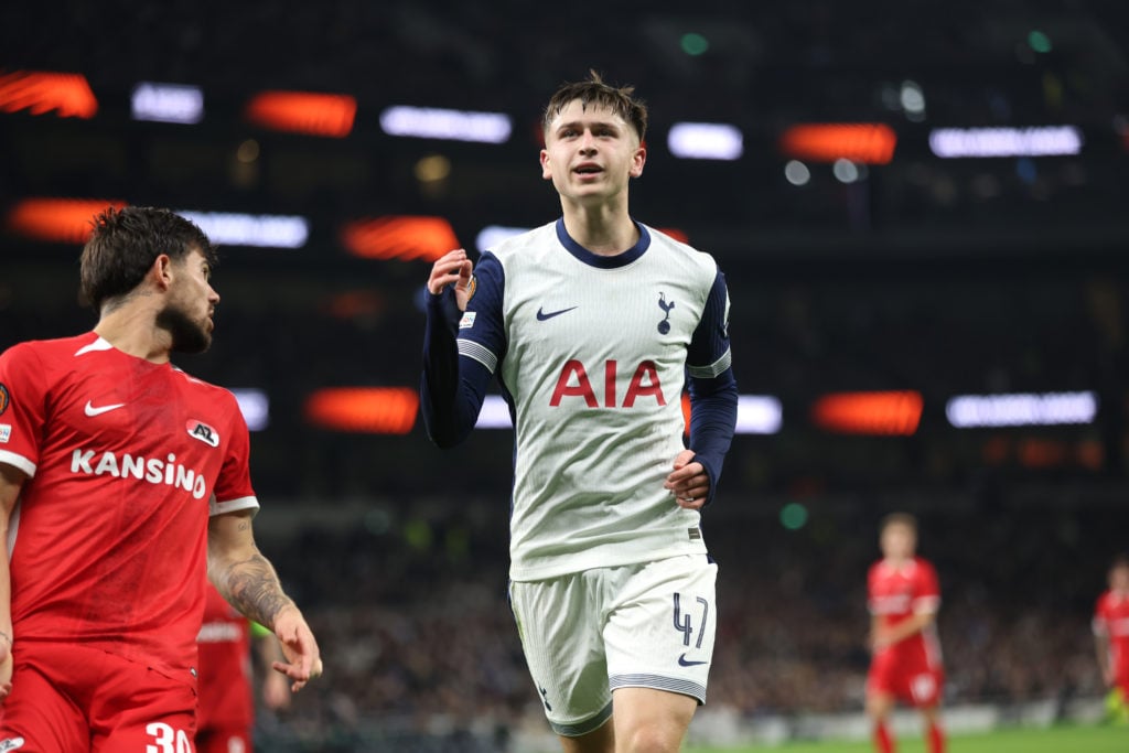 Tottenham Hotspur's Mikey Moore during the UEFA Europa League 2024/25 League Phase MD3 match between Tottenham Hotspur and AZ at Tottenham Hotspur ...