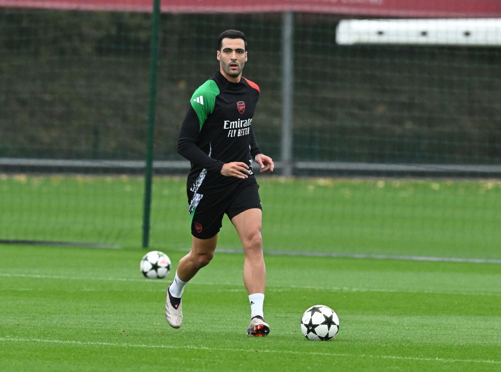 Mikel Merino of Arsenal during the UEFA Champions League 2024/25 League Phase MD3 training and press conference at Sobha Realty Training Centre on ...