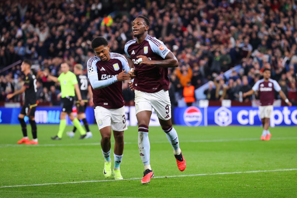 Jhon Duran of Aston Villa celebrates after scoring his side's second goal during the UEFA Champions League 2024/25 League Phase MD3 match between A...