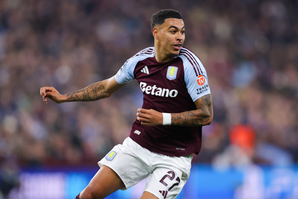Morgan Rogers of Aston Villa during the UEFA Champions League 2024/25 League Phase MD3 match between Aston Villa FC and Bologna FC 1909 at Villa Park on October 22, 2024