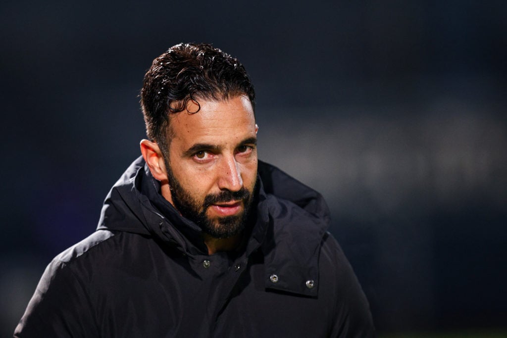 Head Coach Ruben Amorim of Sporting Clube de Portugal gestures during the Liga Portugal Betclic match between FC Famalicao and Sporting Clube de Po...