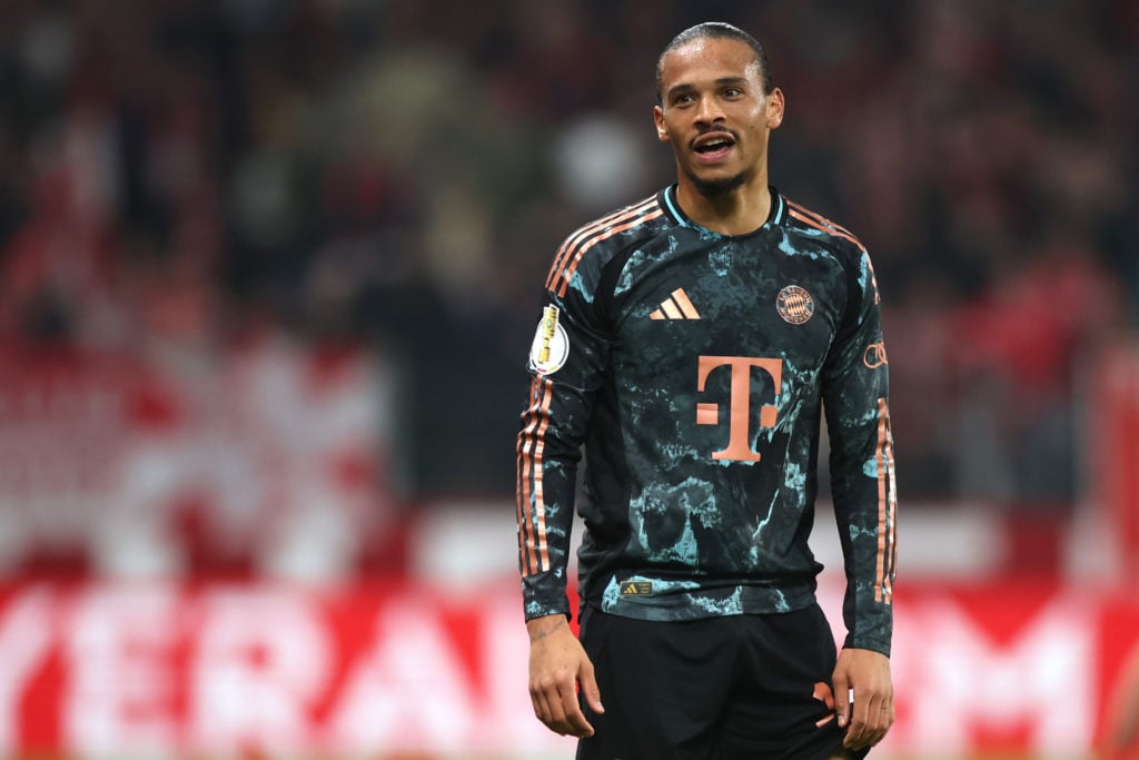 Leroy Sane of Bayern Muenchen reacts during the DFB Cup round two match between 1. FSV Mainz 05 and FC Bayern München at MEWA Arena on October 30, ...