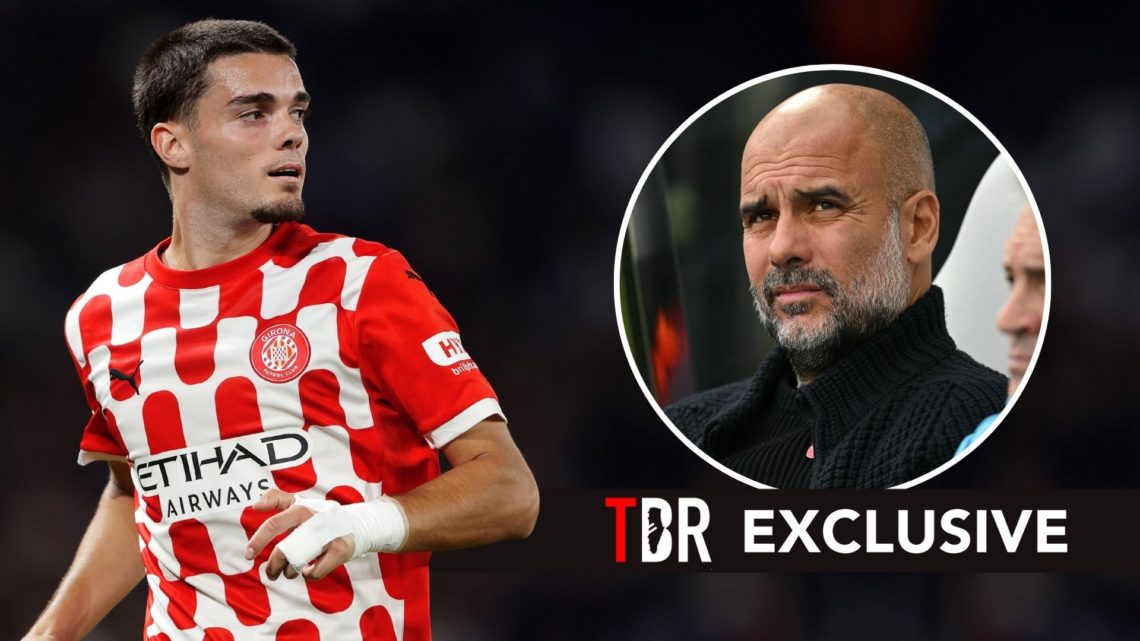 Miguel Gutierrez of Girona during the UEFA Champions League match between Paris Saint Germain v Girona at the Parc des Princes. Inset, Pep Guardiola.