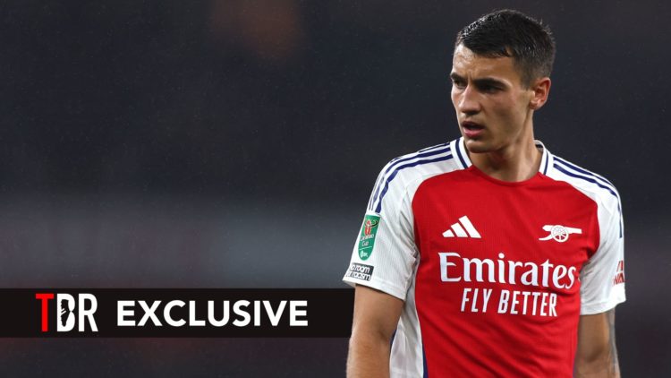 Jakub Kiwior of Arsenal looks on during the Carabao Cup Third Round match between Arsenal and Bolton Wanderers at Emirates Stadium. Overlaid, an ex...