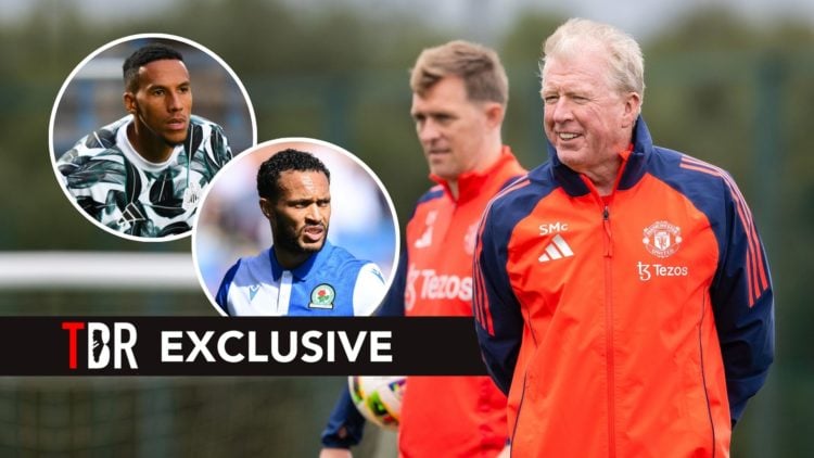 First Team Coach Steve McClaren of Manchester United in action during a pre-season training session at Carrington Training Ground. Inset, Lewis Bak...