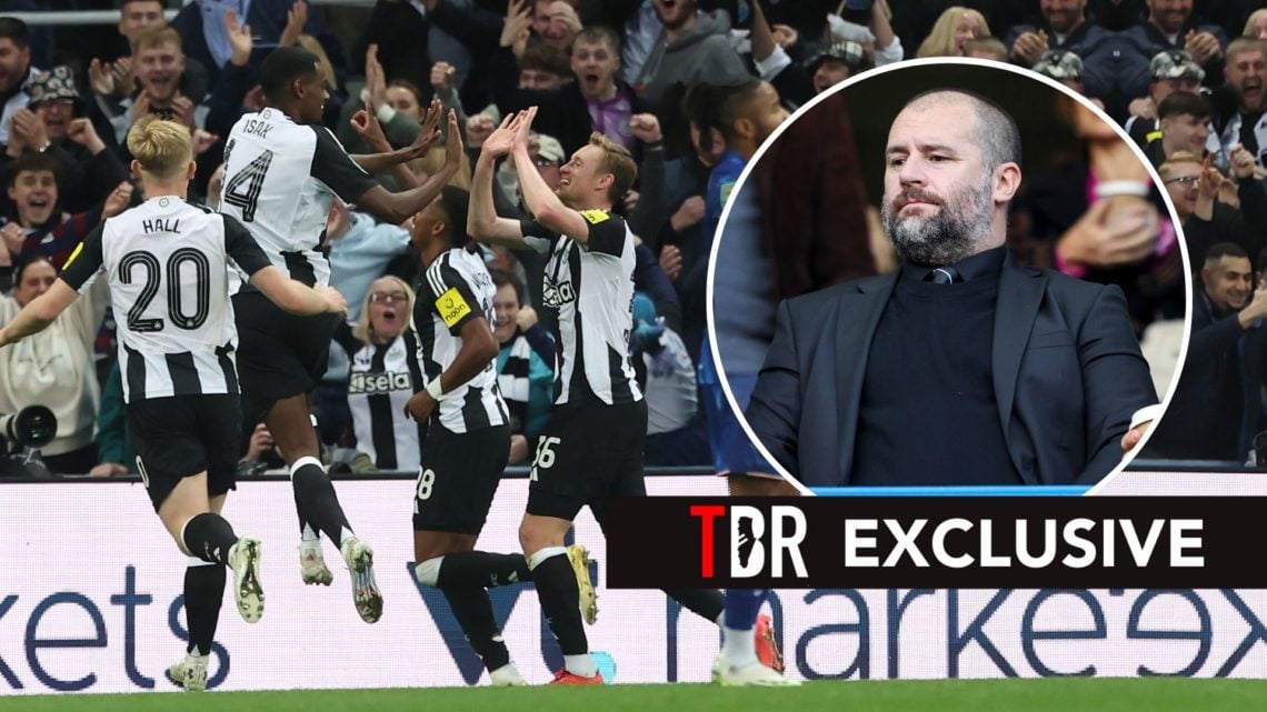 Alexander Isak and Sean Longstaff of Newcastle United celebrate their second goal during the Carabao Cup Round of 16 match between Newcastle United...