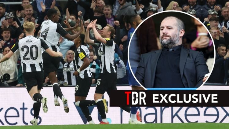 Alexander Isak and Sean Longstaff of Newcastle United celebrate their second goal during the Carabao Cup Round of 16 match between Newcastle United...