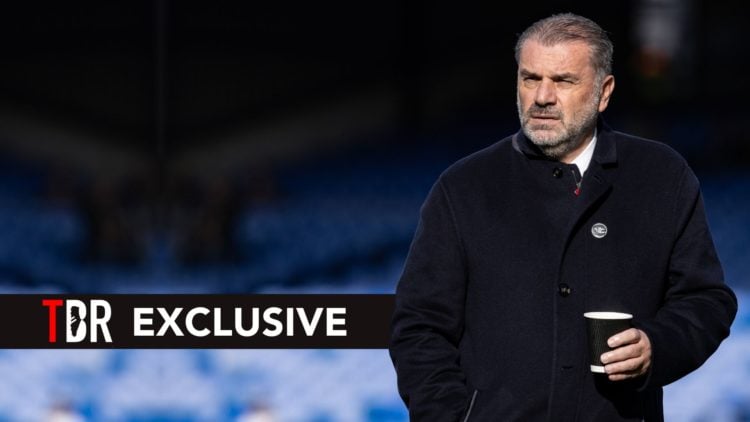 Tottenham Hotspur's manager Ange Postecoglou inspecting the pitch before the match during the Premier League match. Overlaid, an exclusive banner.