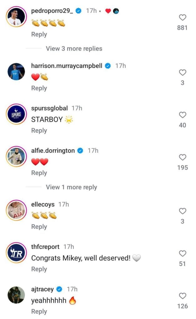 Pedro Porro and AJ Tracey praise Tottenham gem Mikey Moore