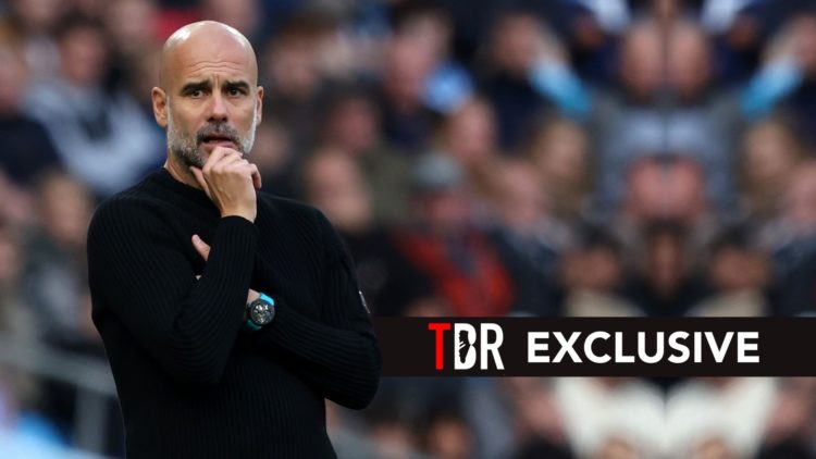 Pep Guardiola Manager of Manchester City reacts on the side line during the Premier League match.