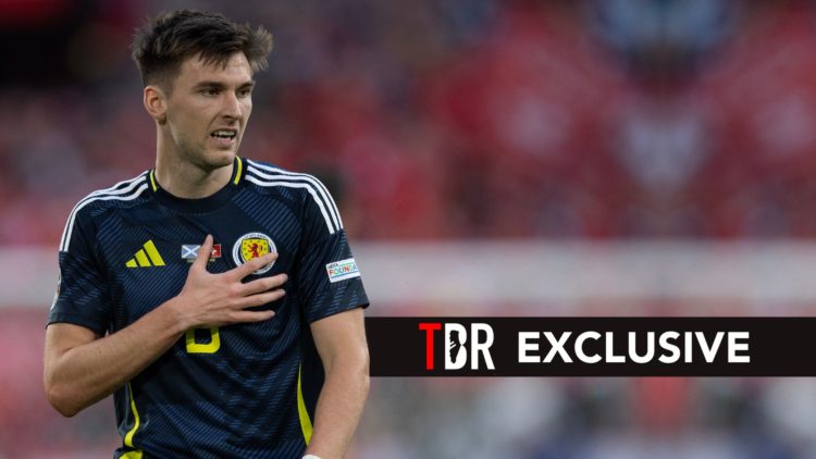 Kieran Tierney of Scotland during the UEFA EURO 2024 group stage match between Scotland and Switzerland at Cologne Stadium.