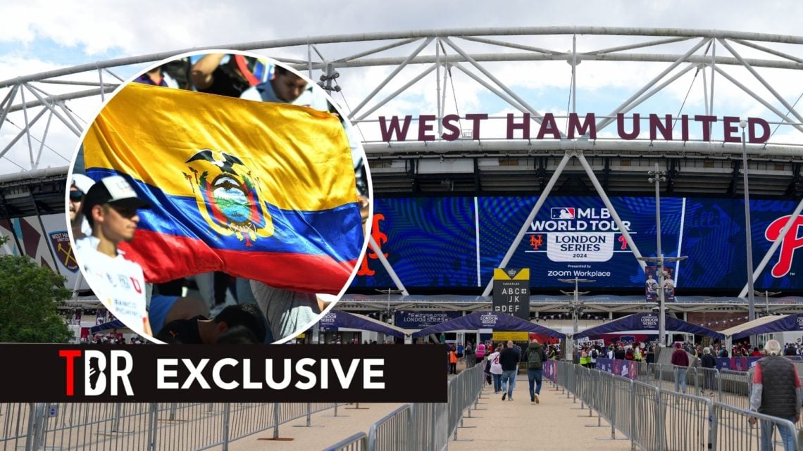 A general view of the front entrance of the London Stadium during the 2024 London Series game between the Philadelphia Phillies and the New York Me...