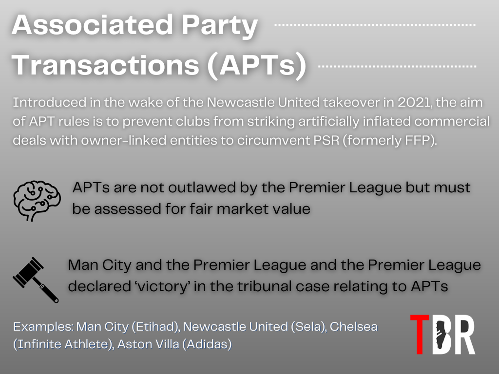 Infographic explaining the Premier League's Associated Party Transaction (APT) rules