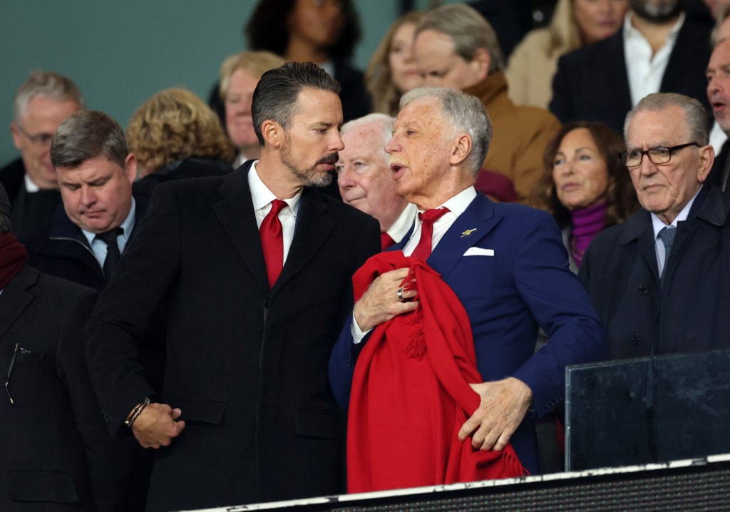 Stan Kroenke and son Josh Kroenke owners of Arsenal during the UEFA Champions League 2024/25 League Phase MD2 match between Arsenal FC and Paris Sa...