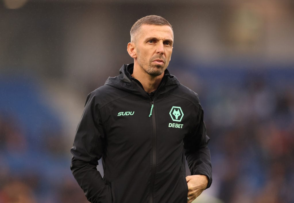 Gary O'Neil, Manager of Wolverhampton Wanderers, looks on during the Premier League match between Brighton & Hove Albion FC and Wolverhampton W...