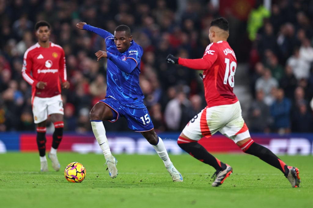 Nicolas Jackson of Chelsea during the Premier League match between Manchester United FC and Chelsea FC at Old Trafford on November 3, 2024 in Manch...