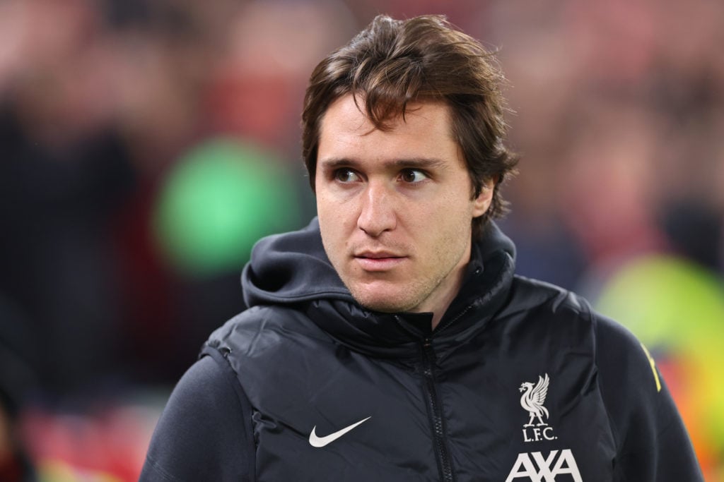 Federico Chiesa of Liverpool during the UEFA Champions League 2024/25 League Phase MD4 match between Liverpool FC and Bayer 04 Leverkusen at Anfiel...