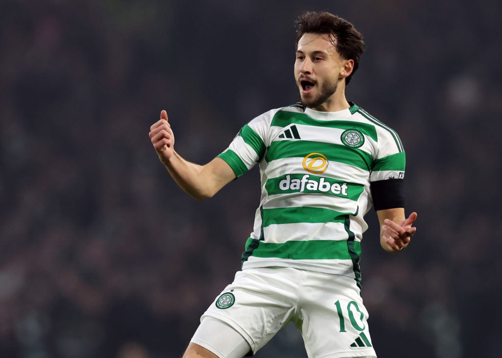 Nicolas Kuhn of Celtic celebrates scoring his team's first goal during the UEFA Champions League 2024/25 League Phase MD4 match between Celtic FC a...