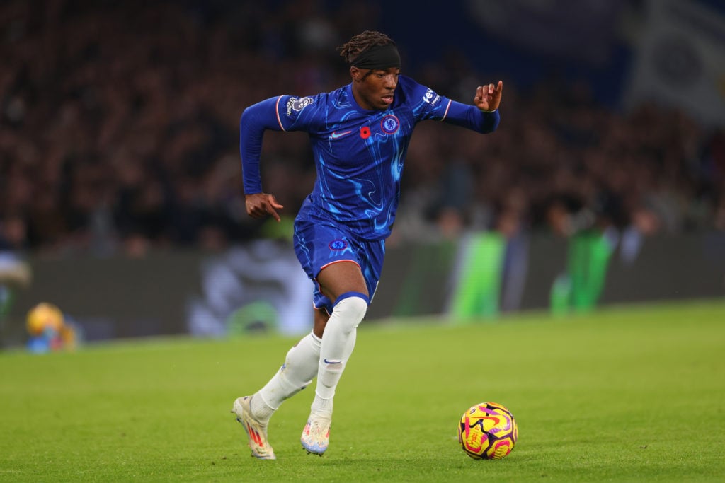 Noni Madueke of Chelsea during the Premier League match between Chelsea FC and Arsenal FC at Stamford Bridge on November 10, 2024 in London, England.