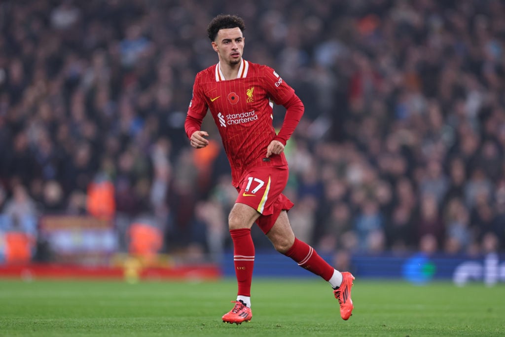 Curtis Jones of Liverpool during the Premier League match between Liverpool FC and Aston Villa FC at Anfield on November 9, 2024 in Liverpool, Engl...